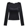 Novo Top Camada Base Feminino de Manga Longa com Bojo Escovado para Outono e Inverno, Camiseta Slimming com Decote Quadrado, Camisa Íntima para Outono, Camisa Base de Cor Sólida