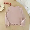 Roupa de outono para bebê menina, camiseta moderna e versátil, estilo básico, gola de renda, camisa base, top moderno de outono para meninas