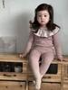 Roupas Infantis Estilo Coreano Outono 2025 Outono e Inverno Pijamas de Bebê Roupa de Casa para Meninas Conjunto Vermelho