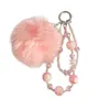 Cadena de Teléfono de Pompones de Felpa Suave con Cuentas de Cristal Llavero Creativo de Cuentas de Cristal Colgante Brillantante Strass Colgante de Bolso de Moda