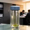 Copo de Vidro de Camada Dupla para Mulheres, Xícara de Chá, Resistente a Altas Temperaturas, Tampa Portátil, Resistente ao Calor, Copo Curto e Largo, Copo de Água com Estampa de Vidro