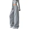 Calça Jogger Cinza Estilo Americano para Mulheres, Nova Coleção Primavera e Outono 2025, Cintura Alta, Corte Reto Solto, Casual, Calça de Pierna Larga para Trabalho
