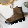 Botas Simples de Couro Bovino para Artesão de Couro, Bico Redondo, Cor Polida, Zíper Lateral Casual Vintage Botas Martin, Botas Curtas Femininas Versáteis Casuais