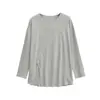 2603-26 Primavera Estilo Coreano Holgada Hombros Descubiertos Blusa Top Deportivo con Mangas Largas Curvas y Dobladillo con Abertura Camiseta Capa Base