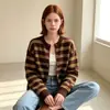 Cárdigan de punto para mujer de estilo retro europeo y americano transfronterizo, nuevo para otoño, con logo, de rayas, de manga larga, juvenil, tacto suave y delicado