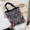 Bolsa Feminina Retrô de Lã Tecida para Outono e Inverno, Azul Royal Versátil Feita à Mão, Bolsa Tote de Grande Capacidade, Sudeste Asiático