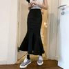 Saia Cauda de Peixe para Menina Plus Size Cheinha, Saia Jeans Ruffle de Cintura Alta para Verão de Menina Quente, Saia Dividida no Quadril para Mulheres