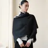 Xale Triangular de Cashmere Feminino 100% Cashmere Puro Outono/Inverno Novo Estilo Franja Moda Malha Quente