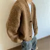 Suéter cárdigan azul retro americano para hombre, casual y acogedor, chaqueta de punto cálida de invierno de corte limpio