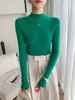 Suéter básico premium sin costuras, cómodo, con cuello semi-alto y mangas largas, top casual versátil para primavera y otoño para mujer
