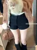 Shorts Casuales de Lana Negros para Mujer, Shorts para Botas de Invierno, Pantalones Rectos Versátiles, Pantalones Cortos Ajustados de Cintura Alta Línea A Adelgazantes, Pantalones que Resaltan la Cadera