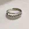 Anillo Giratorio de Plata Tailandesa para la Ansiedad Anillo para el Dedo Índice Multi-Círculo Cuentas de Transferencia Auspicioso Transferencia Moda Coreana Regalo para Novia