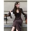Elegante Vestido Nuevo Estilo de Manga Larga con Cuello en V, Clásico Casual Japonés con Estampado de Puntos, Falda de Línea A de Longitud Media para el Trabajo