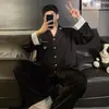 Pijama de seda de hielo fino para hombre, primavera y otoño, manga larga, pantalón largo, talla grande, de alta gama, conjunto holgado de ropa para el hogar para adolescentes