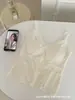 Camisola de Encaje de Puro Deseo Estilo Francés con Sujetador Incorporado y Almohadillas en el Pecho, Adecuada para Usar Tanto por Dentro como por Fuera, Camisola de Seda Helada con Espalda Hermosa