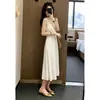 Vestido blanco de punto calado estilo francés para mujer, nuevo modelo de verano, entallado a la cintura, vestido largo adelgazante