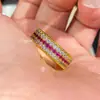 Bestseller da Live Douyin Estilo Vintage Três Fileiras de Diamantes Anel Totalmente Cravejado Turquesa Luz de Anel Estilo Temperamento de Luxo Aberto Anel de Concubina Banda Feminino