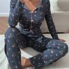 Pijama de manga larga con solapa y lazo para mujer, ropa para el hogar de gran venta transfronteriza entre Europa y Estados Unidos, ideal para usar pantalones y traje de dos piezas.