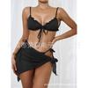 Traje de baño 2024 Comercio Exterior Europeo y Americano Nuevo Traje de baño de Tres Piezas Color Sólido Sexy Traje de Baño Dividido Bikini Mujeres Bikini