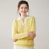 Suéter de Cachemira de Color Bloqueado con Solapa Estilo Perezoso Color Sólido para Mujer, Suéter Base de Punto, Top Pulóver Adelgazante
