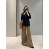 Nueva colección de otoño de Zedaijiai: Jeans casuales retro estilo Hong Kong, elásticos, adelgazantes, de tiro alto, con diseño de cinturón, ligeramente acampanados, para mujer