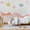 Papel de parede nuvem de estrelas 3D Fundo de parede mural decoração Sol quarto de criança rosa tecido de parede quarto de princesa quente tecido de parede