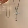Cadena de Suéter con Colgante de Planeta Perla Saturno y Borla para Mujer Otoño e Invierno, Cadena Larga Única de Alto Nivel para Suéter