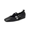 Sapatos Mary Jane Ultra Macios Estilo Francês Design de Nicho Fivela de Metal Primavera 2026 Salto Escondido Baixo Bico Quadrado Couro Genuíno Sapatos Femininos