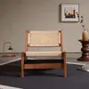 Cadeira de Lazer em Madeira Maciça Estilo Retro Wabi-Sabi, Design Simples de Alta Qualidade, Cadeira Sofá de Corda Única para Sala de Estar de Hotel B&B