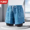 Shorts de Banho Masculino com Camada Dupla Anti-Exposição, Secagem Rápida, Solto, Estampado Moderno para Esportes na Praia, Novo Modelo de Verão