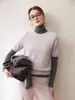 Suéter de Jacquard Suave y Agradable para la Piel de Lujo 25% Seda de Morera 75% Cachemira para Mujer, Top Minimalista de Cuello Redondo, Tejido Holgado, Manga Corta