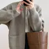 Estilo Coreano Primavera y Otoño Nuevo Estilo Estilo Perezoso Suéter Cardigan de Doble Cremallera Diseño para Mujer Color Puro Holgado Chaqueta de Punto Superior