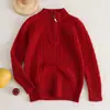 Cárdigan con cremallera y cuello alto retro retorcido, tops de manga larga de otoño e invierno para niños, prendas de punto básicas holgadas para niños y niñas