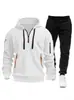 Conjunto de Sudadera con Capucha y Pantalones Deportivos Multibolsillos para Hombre de Primavera y Otoño Color Sólido Chaqueta con Capucha de Primavera y Otoño Conjunto Deportivo