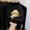 Roupa térmica infantil com forro de fleece, estilo outono e inverno, camiseta casual da moda de manga comprida com gola alta, perfeita para usar em camadas