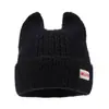 Popular Etiqueta de Tela de Cuerno de Visón Imitación Transfronteriza Gorro de Punto para Mujer Otoño e Invierno Orejas de Gato Lindas Gorro de Punto Cálido