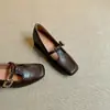 Aumento de Altura Interior ~ Zapatos Mary Jane Cuadrados de Tacón Alto Retro Zapatos Pequeños de Cuero Hebilla de Una Sola Tira Boca Baja Francesa Suela Suave Zapatos de Primavera Individuales