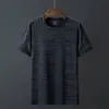 Camiseta de Manga Corta de Seda de Hielo para Hombre, Estilo Delgado de Verano, Corte Holgado, Talla Grande, Cuello Redondo, Secado Rápido, Top de Camiseta Deportiva Casual de Media Manga