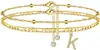 Artículo popular de comercio exterior transfronterizo: Tobillera de circonita de 26 letras, tobillera cubana de doble capa simple y elegante con cuentas de arroz