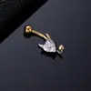 Anillo de Ombligo de Cobre con Circonita de Venta Caliente Transfronteriza para Mujeres, Piercing de Ombligo de Acero Inoxidable con Aguja de Mariposa Corazón Flor