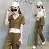 Chaleco de tres piezas de moda informal de talla grande para mujer, top corto con capucha y cordón ajustable, pantalones anchos con cintura elástica, pantalones casuales de moda
