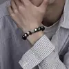 Pulsera de Obsidiana Natural para Mujeres y Hombres, Pulsera de Obsidiana Plateada con Lema de Seis Caracteres para Parejas, Cuentas de Buena Suerte y Fortuna, Regalo para Hombres