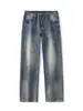 Roupas Masculinas Fengshe / 2026 Primavera e Outono Novos Jeans de Sarja Lavada Retrô Americano Masculino com Stretch Soltos Retos Calças Longas