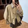 Gabardina Chaqueta Falsa de Dos Piezas con Parches Rayados Estilo Coreano para Mujer Primavera/Otoño Nueva de Gama Alta con Temperamento Versátil Cuello Alto Top Corto
