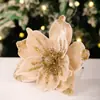 Flores de Natal com Pó Dourado, Decorações para Árvore de Natal, Enfeites para Guirlanda de Natal, Cabeças de Flores Decorativas de Natal, Flores Artificiais no Atacado