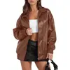 2025 Estación Independiente de Amazon Chaqueta Popular de Cuero de PU Manga Larga Solapa Cremallera Bolsillo Lateral Chaqueta Cortavientos Casual para Mujer