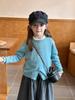 Cardigan de Tricô Infantil Aimo Beibei Jaqueta com Letras Estilo Novo Primavera e Outono Versão Coreana para Meninas Suéter Liso de Botão Único