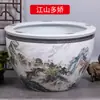 Tanque grande de patio de porcelana azul y blanca de Jingdezhen tanque de agua tanque de peces dorados cuenco de loto maceta de loto lirio de agua tanque de tortugas tanque de tortugas de hotel