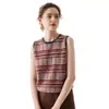 Chaleco de Punto Rayas de Cachemira Estilo Retro Cuello Redondo sin Mangas para Mujer Otoño Temprano 2025 Chaleco sin Mangas Suéter de Punto para Vestir
