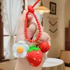 Llavero de dibujos animados creativo con diseño de caqui de la suerte, colgante realista de fresa de goma blanda, lindo accesorio de regalo pequeño para coche y bolso